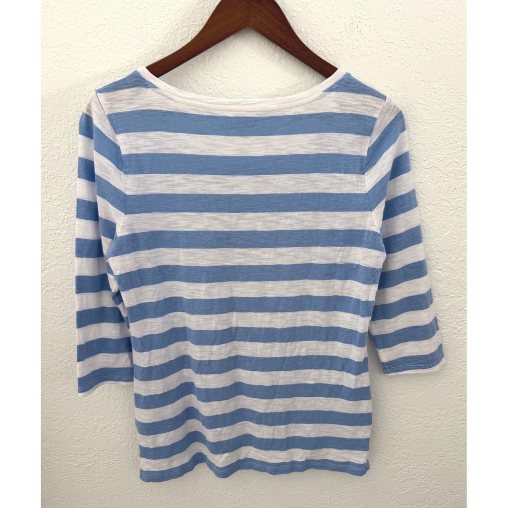 Talbots Striped Blouse Top 3/4 Sleeve Floral Size Medium Petite Nautical Coastal - Picture 5 of 8